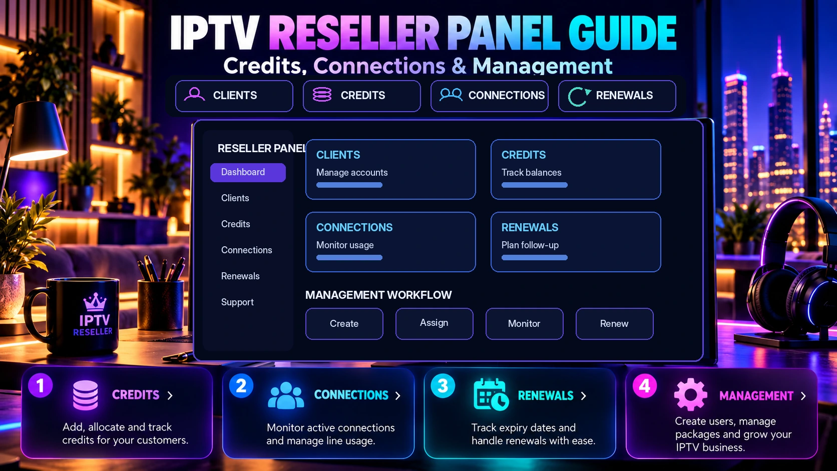 IPTV reseller panel guide for clients credits connections renewals and management