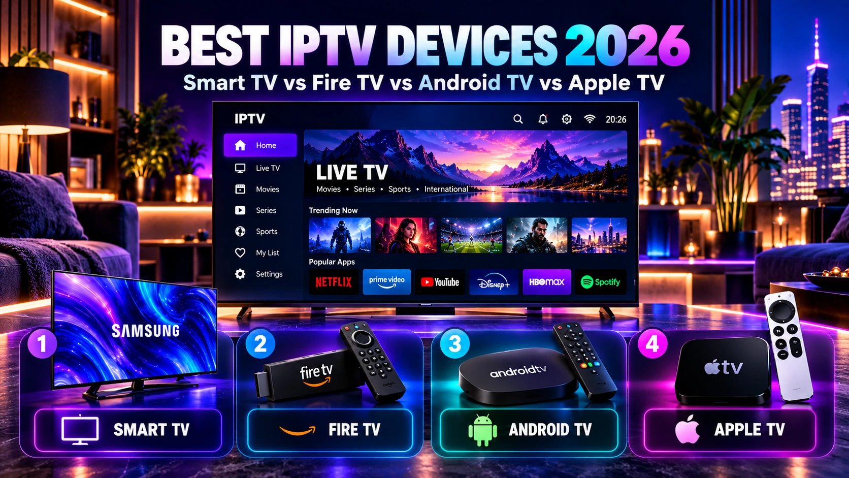 Best IPTV devices in 2026 comparison for Smart TV Fire TV Android TV and Apple TV