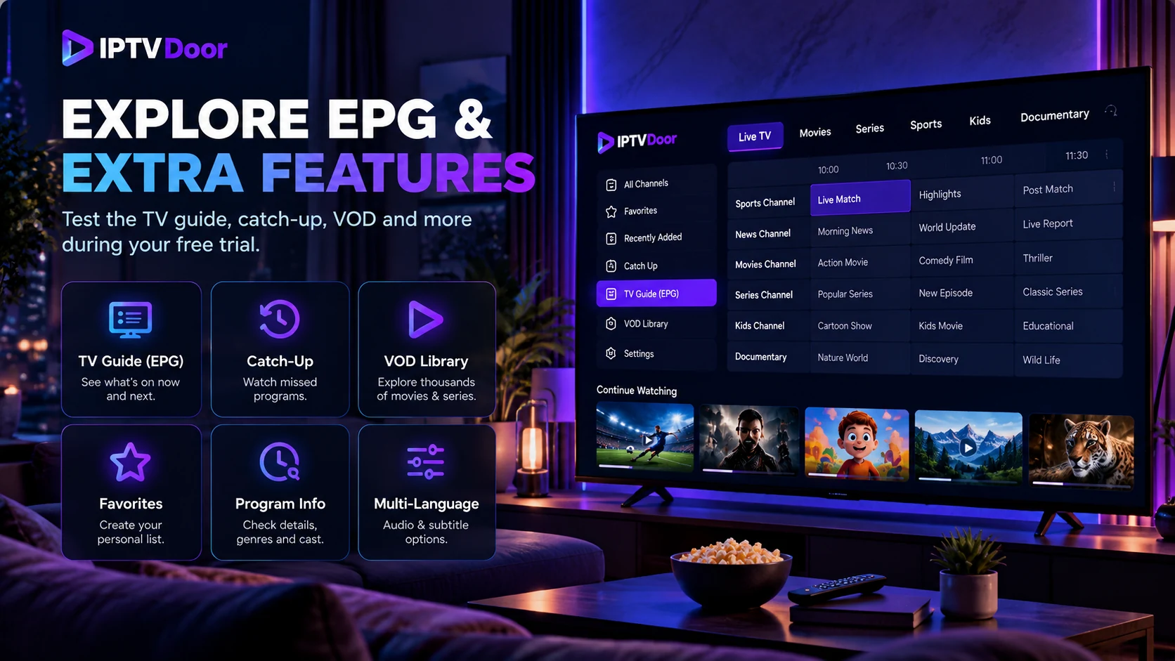 Explore IPTV EPG catch-up VOD favorites and extra features