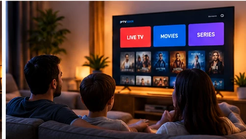 Family watching IPTV on multiple devices
