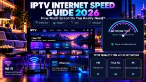 IPTV internet speed guide with Wi Fi Ethernet router and network testing