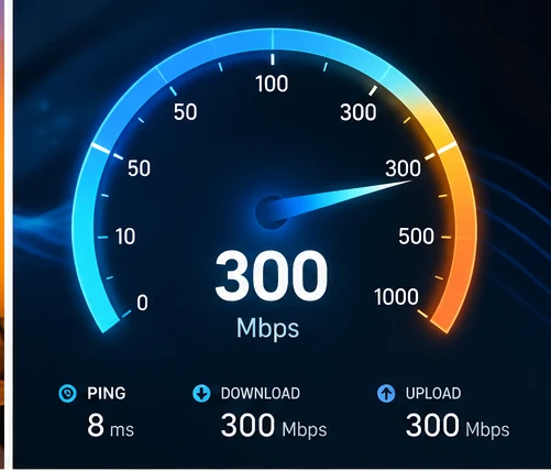 IPTV speed test showing 300 Mbps