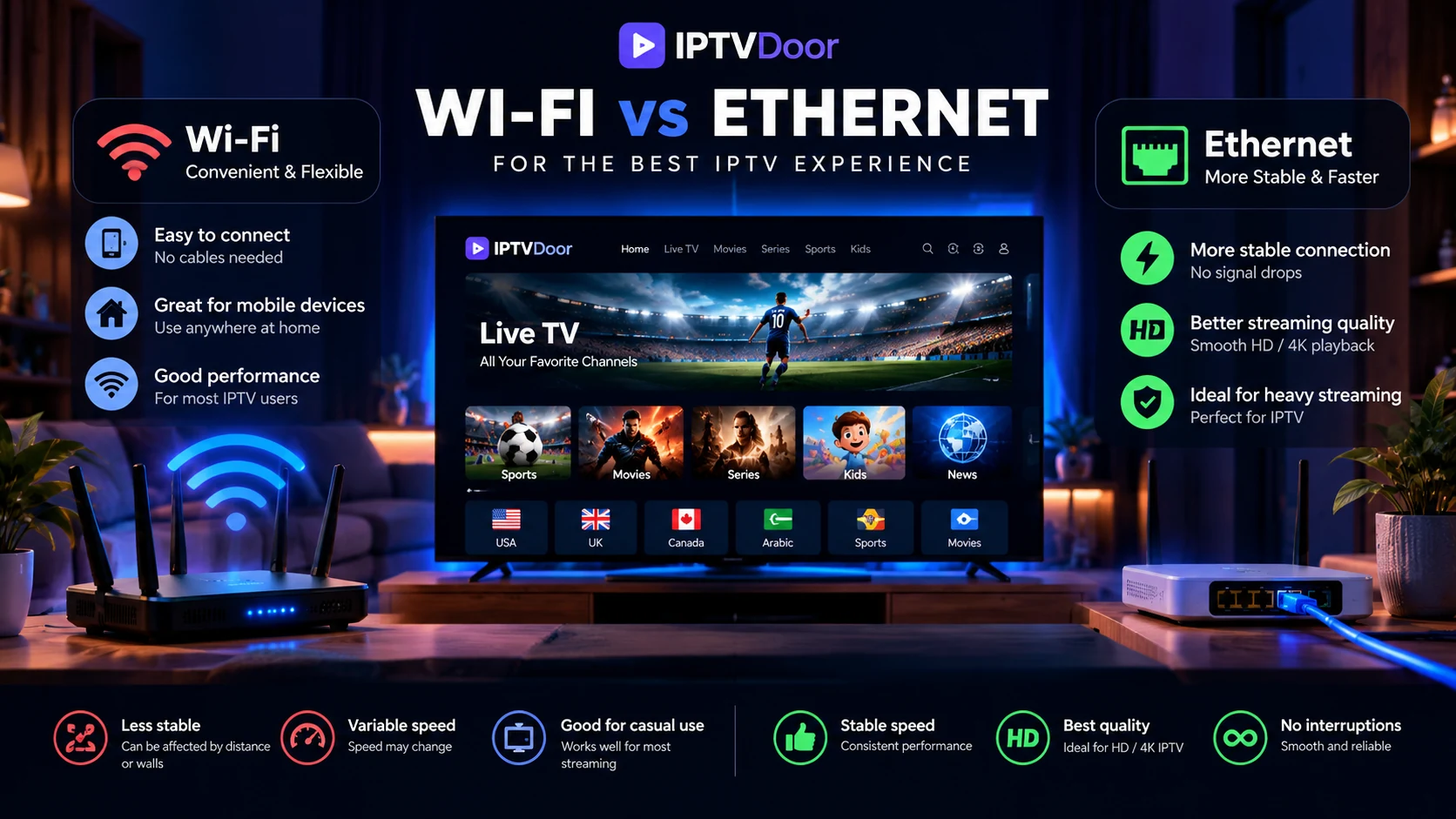 Wi-Fi versus Ethernet comparison for IPTV streaming