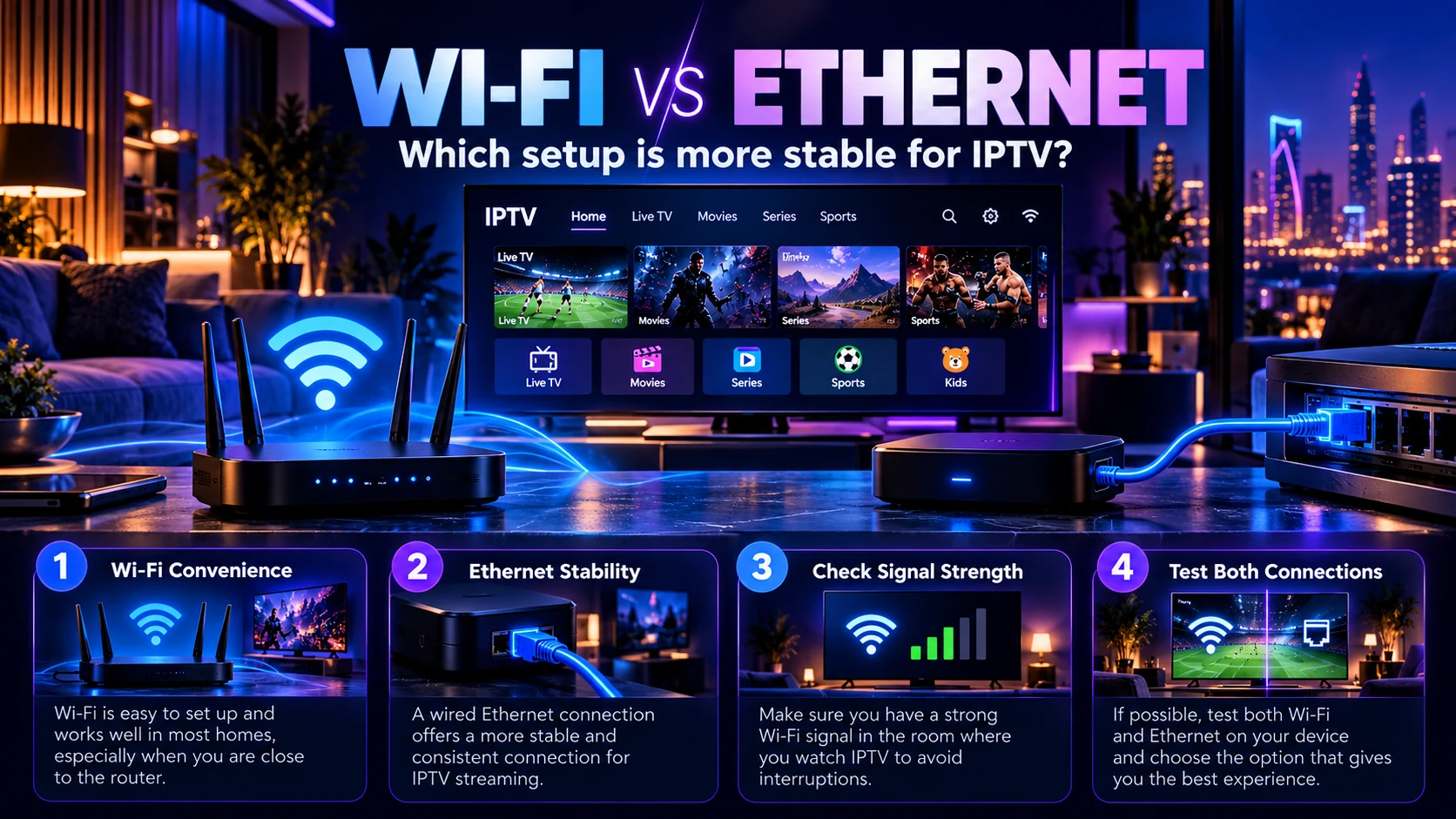 Wi-Fi versus Ethernet for IPTV stability signal strength and playback testing